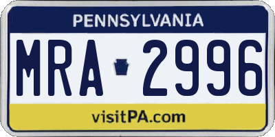 PA license plate MRA2996
