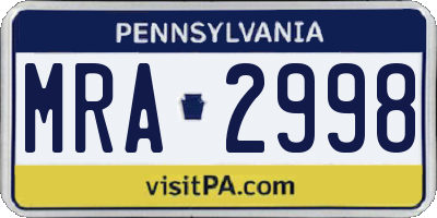 PA license plate MRA2998