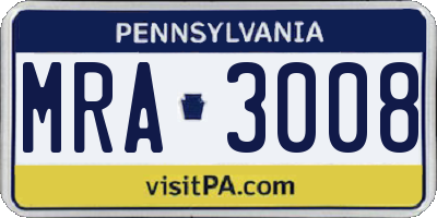 PA license plate MRA3008