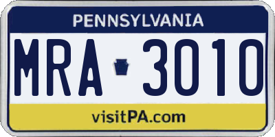 PA license plate MRA3010