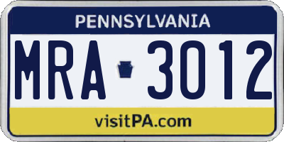 PA license plate MRA3012