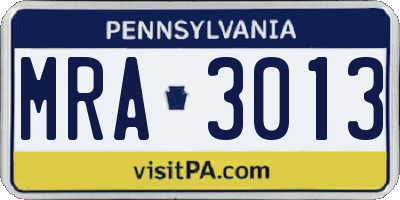 PA license plate MRA3013