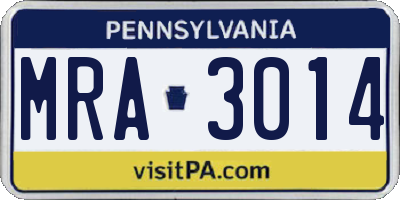 PA license plate MRA3014