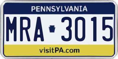 PA license plate MRA3015