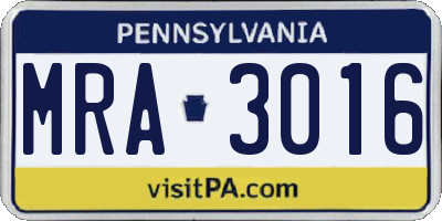 PA license plate MRA3016