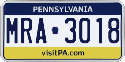 PA license plate MRA3018