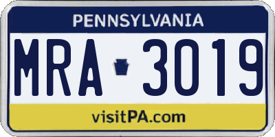 PA license plate MRA3019