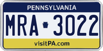 PA license plate MRA3022