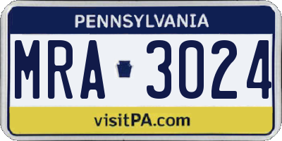 PA license plate MRA3024