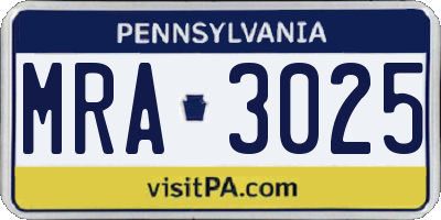 PA license plate MRA3025