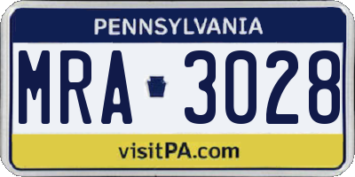 PA license plate MRA3028