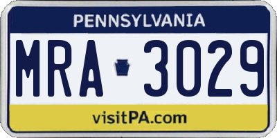 PA license plate MRA3029