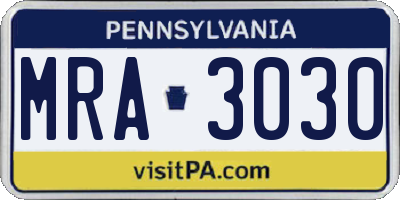 PA license plate MRA3030