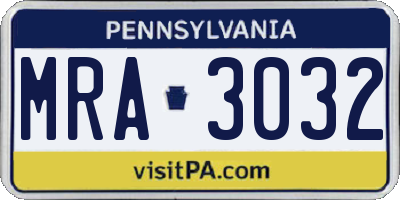 PA license plate MRA3032