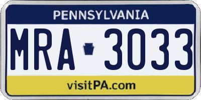 PA license plate MRA3033