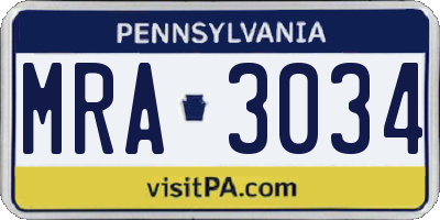 PA license plate MRA3034