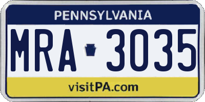 PA license plate MRA3035