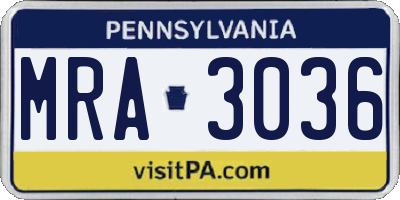PA license plate MRA3036