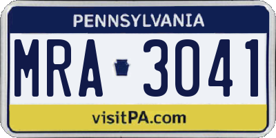 PA license plate MRA3041
