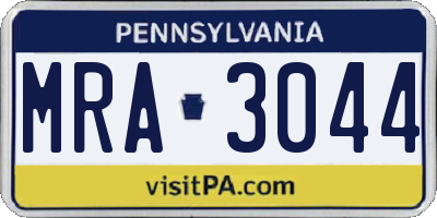 PA license plate MRA3044