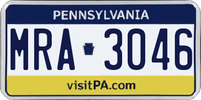 PA license plate MRA3046