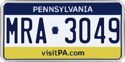 PA license plate MRA3049