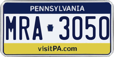 PA license plate MRA3050