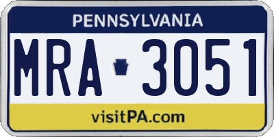 PA license plate MRA3051