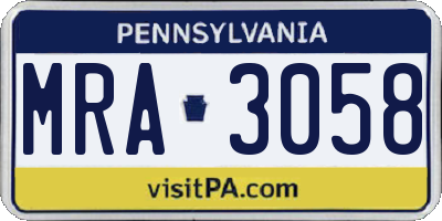 PA license plate MRA3058
