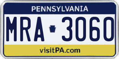 PA license plate MRA3060