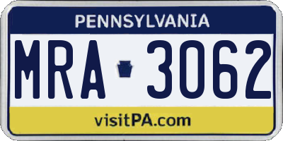 PA license plate MRA3062