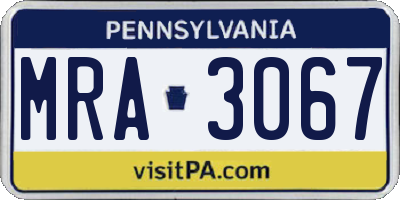 PA license plate MRA3067