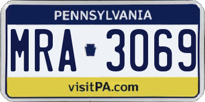 PA license plate MRA3069