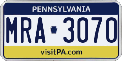 PA license plate MRA3070