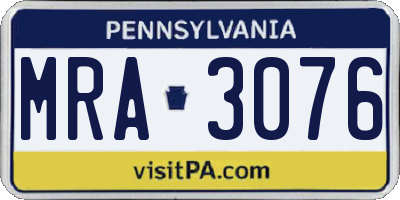PA license plate MRA3076