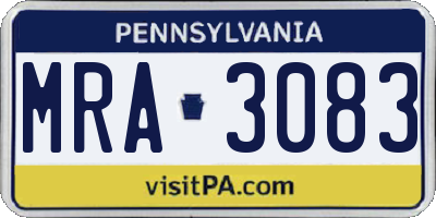 PA license plate MRA3083