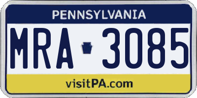 PA license plate MRA3085