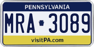 PA license plate MRA3089