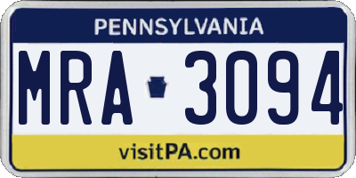 PA license plate MRA3094