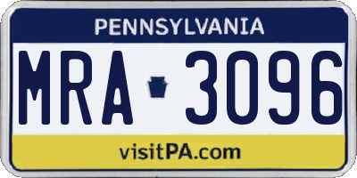PA license plate MRA3096