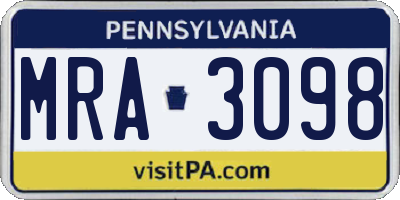 PA license plate MRA3098