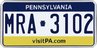 PA license plate MRA3102