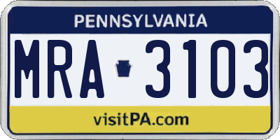 PA license plate MRA3103