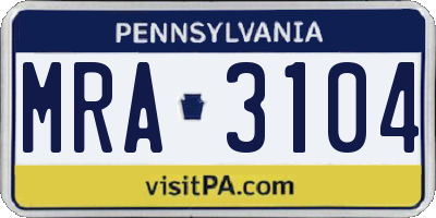 PA license plate MRA3104