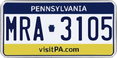 PA license plate MRA3105