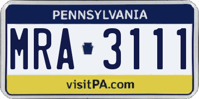 PA license plate MRA3111