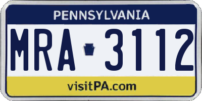 PA license plate MRA3112