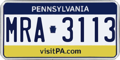 PA license plate MRA3113