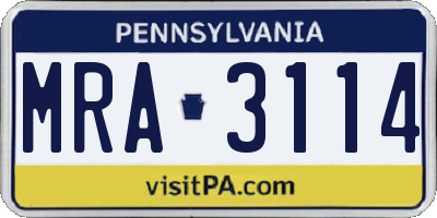 PA license plate MRA3114