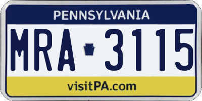 PA license plate MRA3115